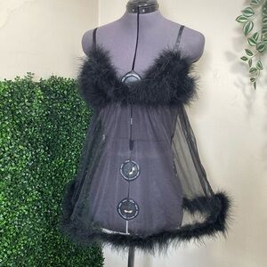 Fredericks of Hollywood Sheer Marabou black teddy